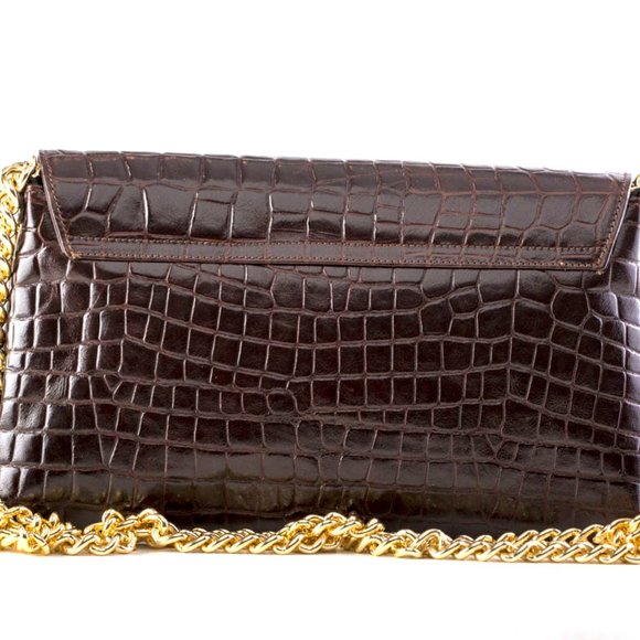 Betty Brown Crocodile Large Flap Shoulder Bag - Picture 3 of 4